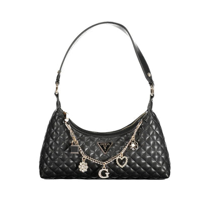 Guess Jeans Black Polyethylene Women Handbag with chain embellishments and quilted design, perfect for chic and functional styling.