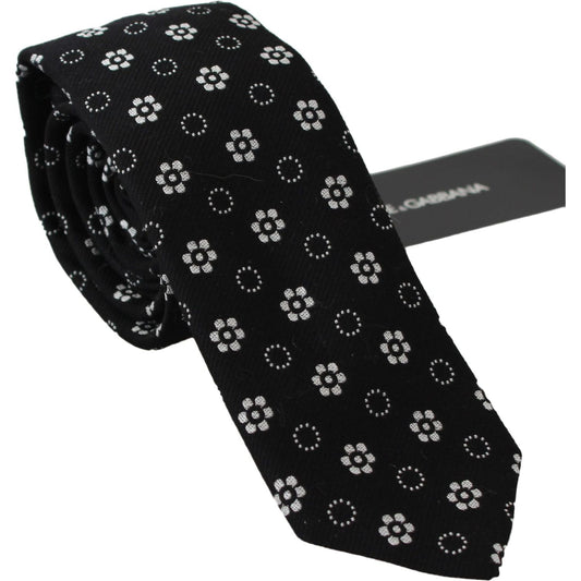 Dolce & Gabbana Black 100% Silk Floral Print Print Classic Tie KRA730