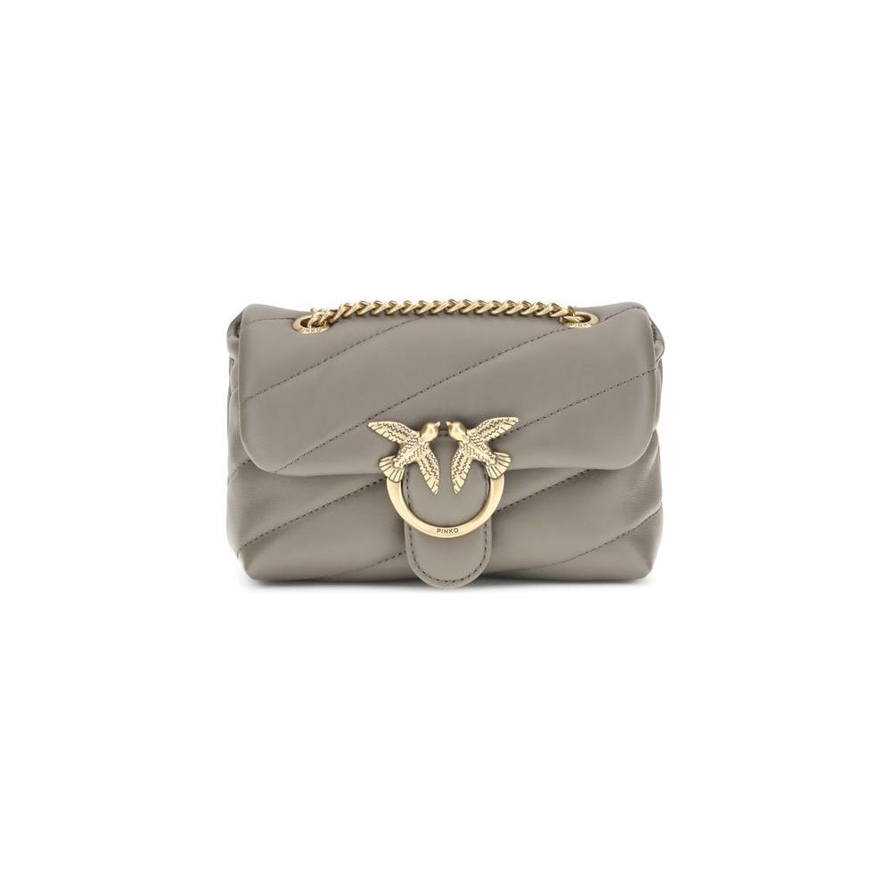 PINKO Gray Calf Leather Bos Taurus Shoulder Bag