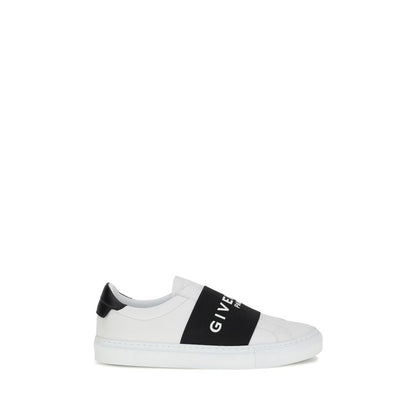 Givenchy White Calf Leather Bos Taurus Low Top Sneakers with logo elastic band and padded ankle.