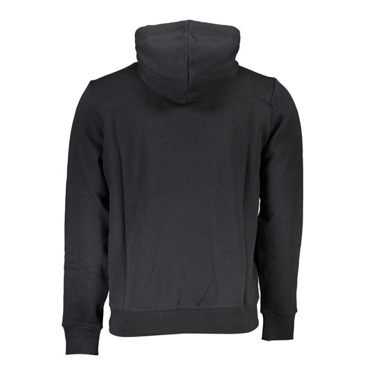 Back view of North Sails Black Cotton Sweater with hood and embroidery, featuring recycled fibers and contrasting details.