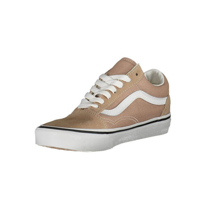 Vans Beige Polyester Sneaker with laces, Old Skool design, contrasting details, and logo