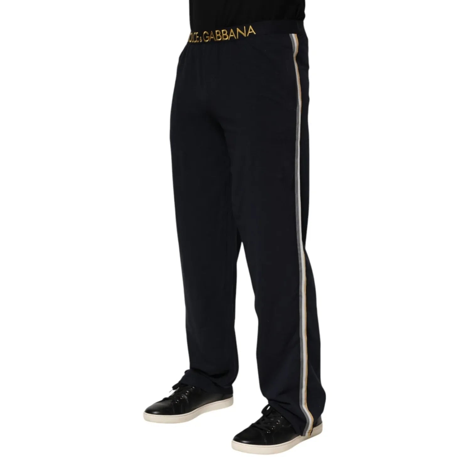 Dolce & Gabbana Black Modal Spandex Straight Logo Trouser Pants