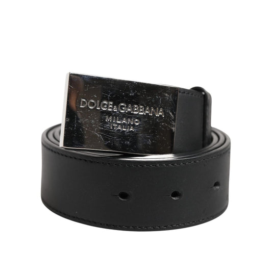 Dolce & Gabbana Black Leather Classic Metal Logo Buckle Belt