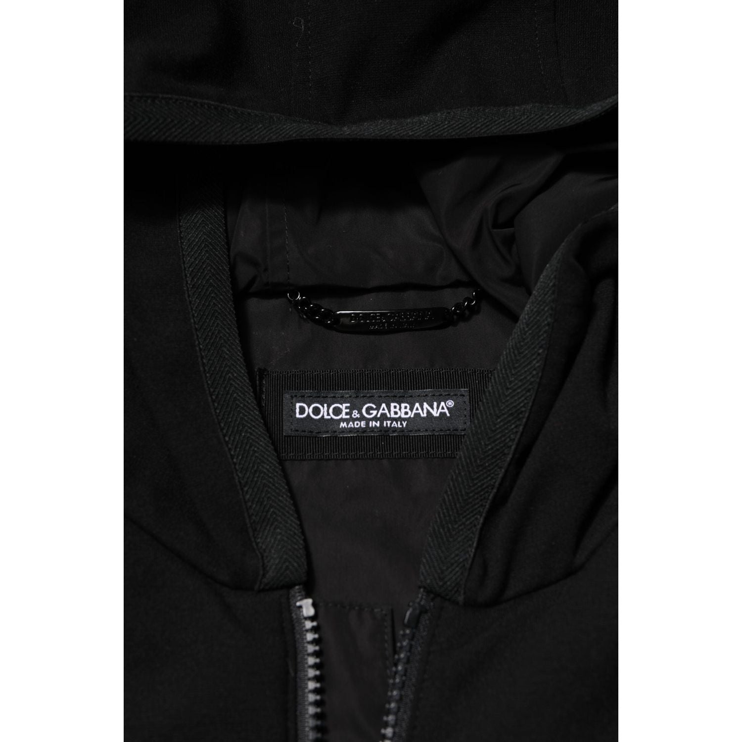 Dolce & Gabbana Black Sleeveless Hooded Logo Plaque Jacket