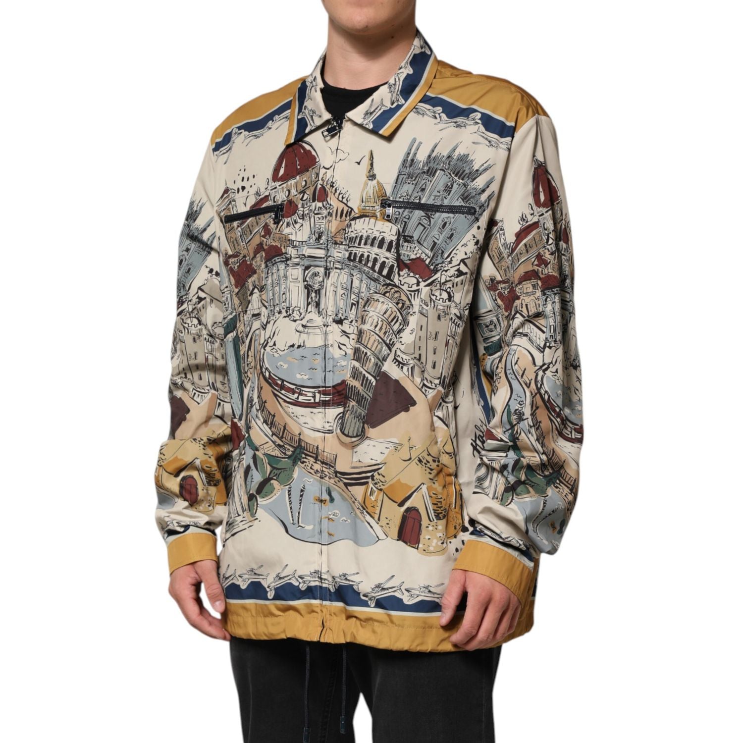 Dolce & Gabbana Multicolor Italian Motif Men Bomber Jacket