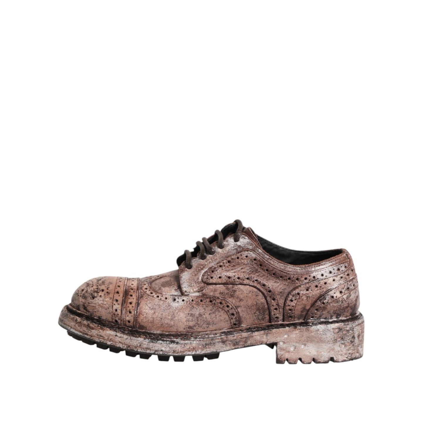 Dolce & Gabbana Brown Leather Distressed Brogue Lace Up Shoes