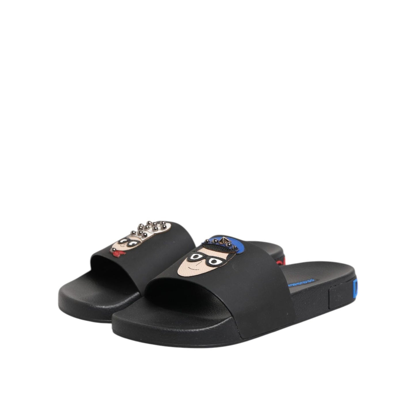 Dolce & Gabbana Black Leather Slides Flats Beachwear Shoes