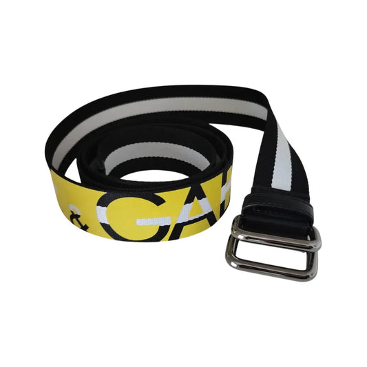 Dolce & Gabbana Black Yellow Logo Striped Metal Buckle Belt