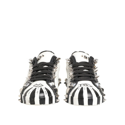 Dolce & Gabbana White Studded Printed Low Top Sneakers Shoes