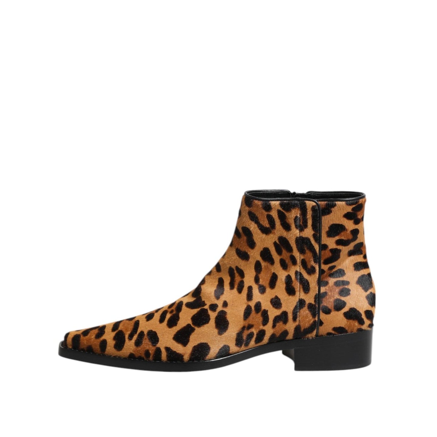 Dolce & Gabbana Brown Leopard Calf Fur Ankle Boots Shoes LA11624-40