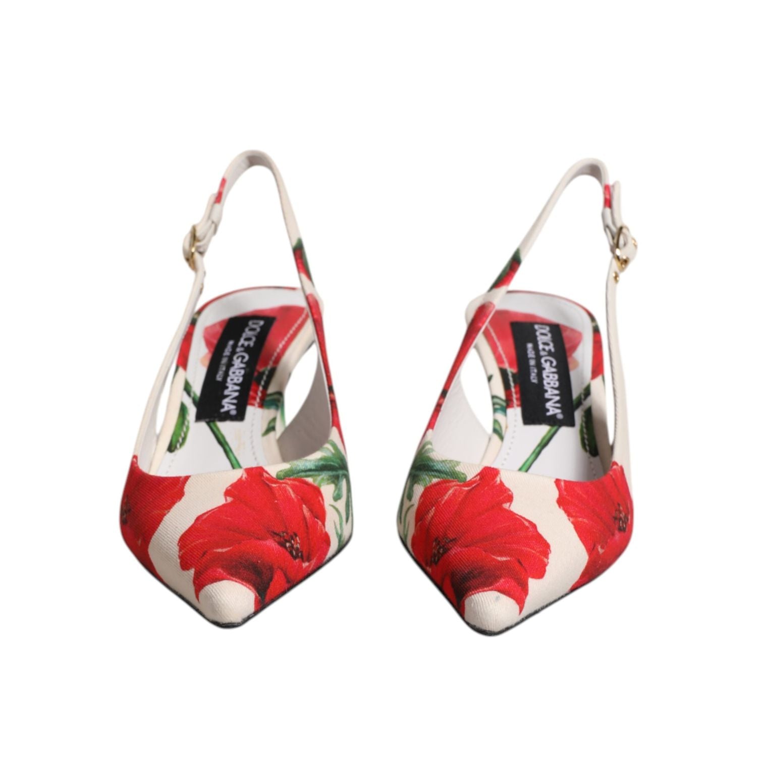 Dolce & Gabbana White Floral Heels Slingback Sandals Shoes