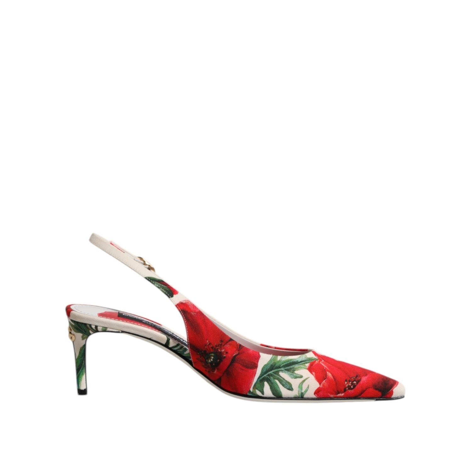 Dolce & Gabbana White Floral Heels Slingback Sandals Shoes