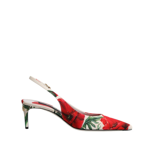 Dolce & Gabbana White Floral Heels Slingback Sandals Shoes