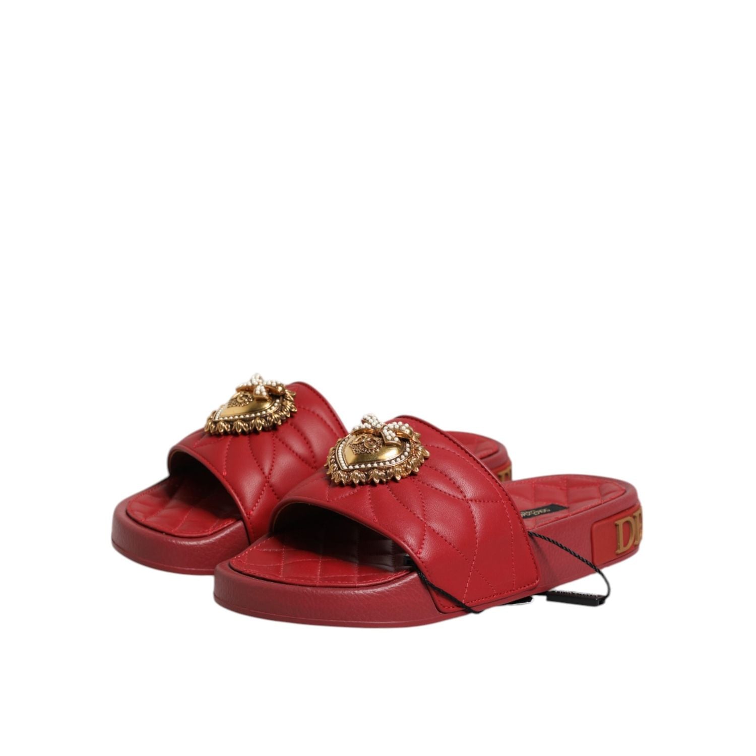 Dolce & Gabbana Red Devotion Matelassé Leather Slides Shoes