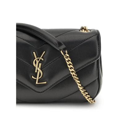 Saint Laurent Black Lamb Ovis Aries Aries Shoulder Bag with YSL logo and sliding chain handle.