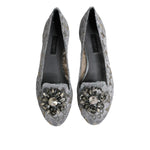 Dolce & Gabbana Gray Taormina Lace Crystals Flats Shoes