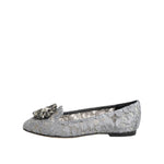 Dolce & Gabbana Gray Taormina Lace Crystals Flats Shoes