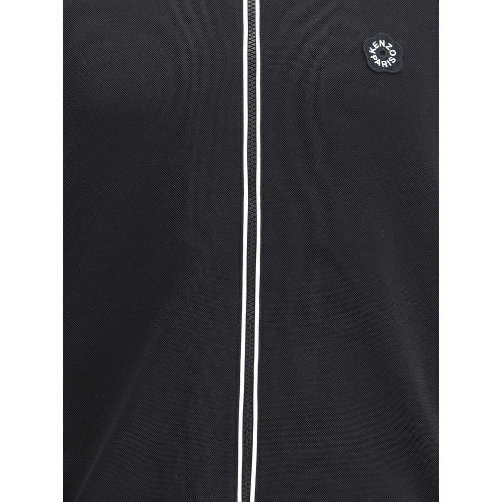 Kenzo Black Polyester Sweatshirt with sporty design and Boke Flower 2.0 embroidery, featuring contrasting piping and zipper details.