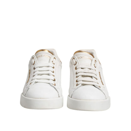 Dolce & Gabbana White Leather Low Top Women Sneakers Shoes