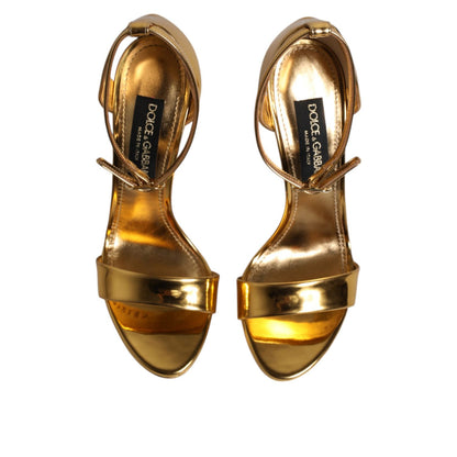 Dolce & Gabbana Gold Leather Platform Keira Sandals Shoes