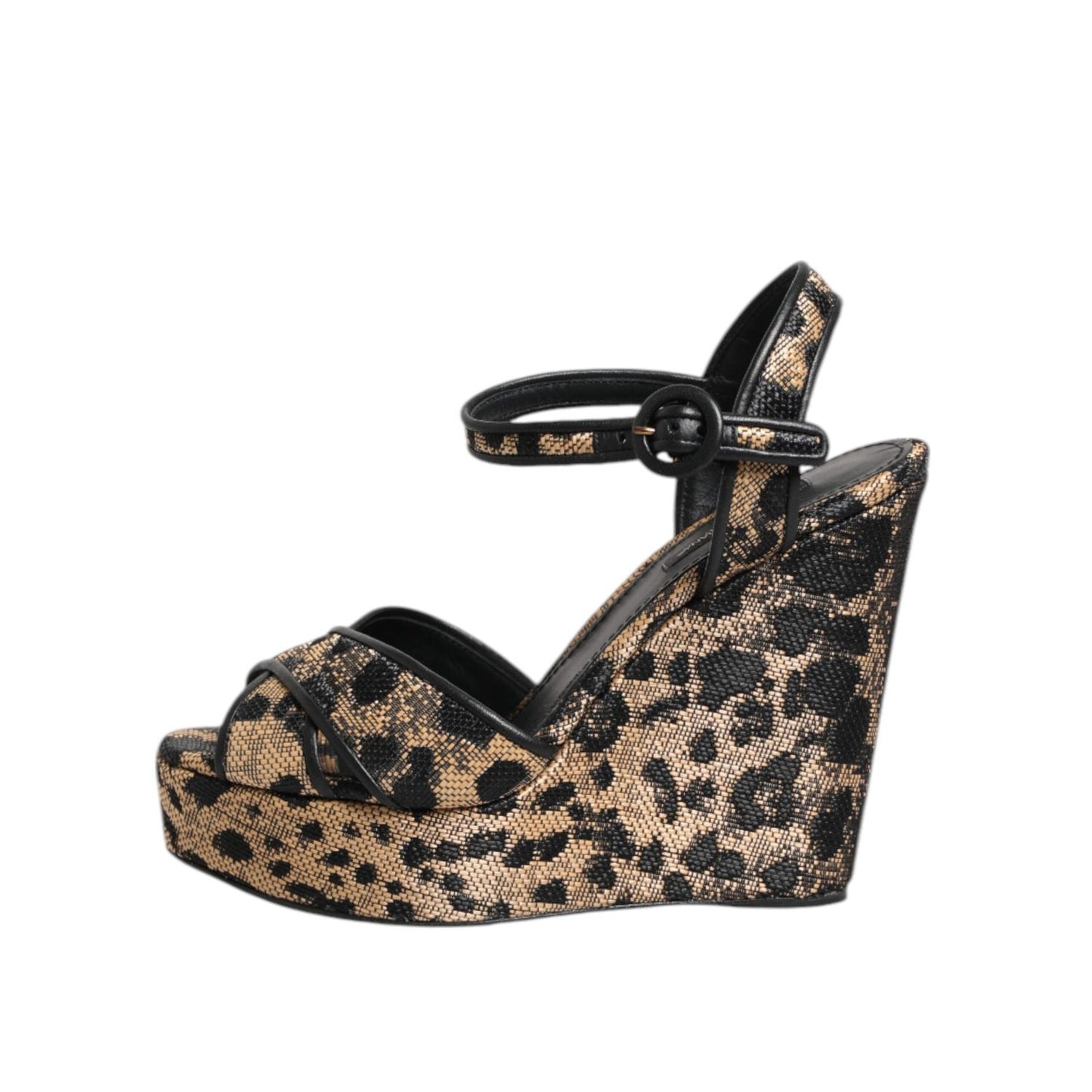 Dolce & Gabbana Brown Leopard Wedges Ankle Strap Sandals Shoes LA11460-37