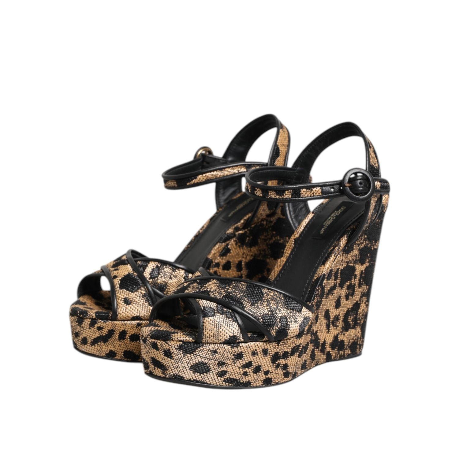 Dolce & Gabbana Brown Leopard Wedges Ankle Strap Sandals Shoes