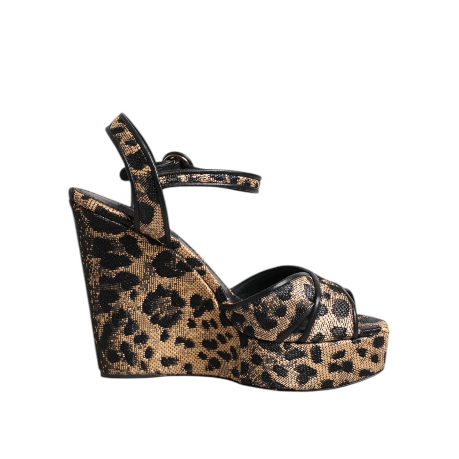Dolce & Gabbana Brown Leopard Wedges Ankle Strap Sandals Shoes