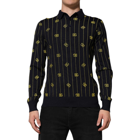 Dolce & Gabbana Black Logo Jacquard Knitted Polo Shirt T-shirt