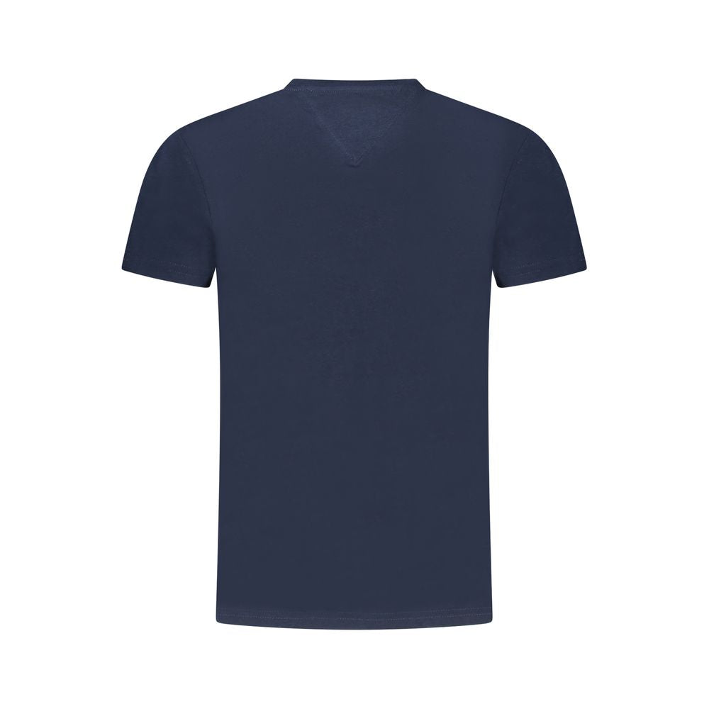 Back view of Tommy Hilfiger Blue Cotton Women T-Shirt showcasing sustainable design and logo detail.