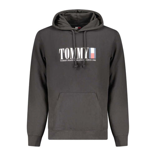 Tommy Hilfiger Black Cotton Men Sweater with logo, long sleeves, hood, and central pocket.