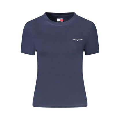 Tommy Hilfiger Blue Cotton Women T-Shirt with crew neck and logo, made of regenerative cotton for a sustainable touch.