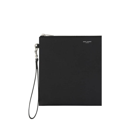 Saint Laurent Black Calf Leather Bos Taurus Other Accessories iPad holder with zipper closure and monogram.