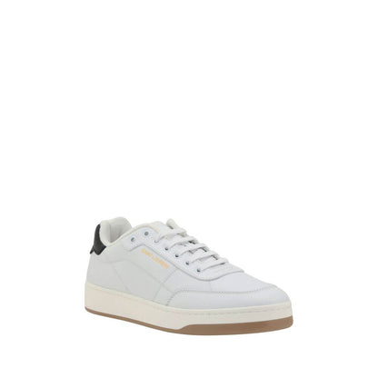 Saint Laurent White Calf Leather Bos Taurus Low Top Sneakers with monogram and flat sole.