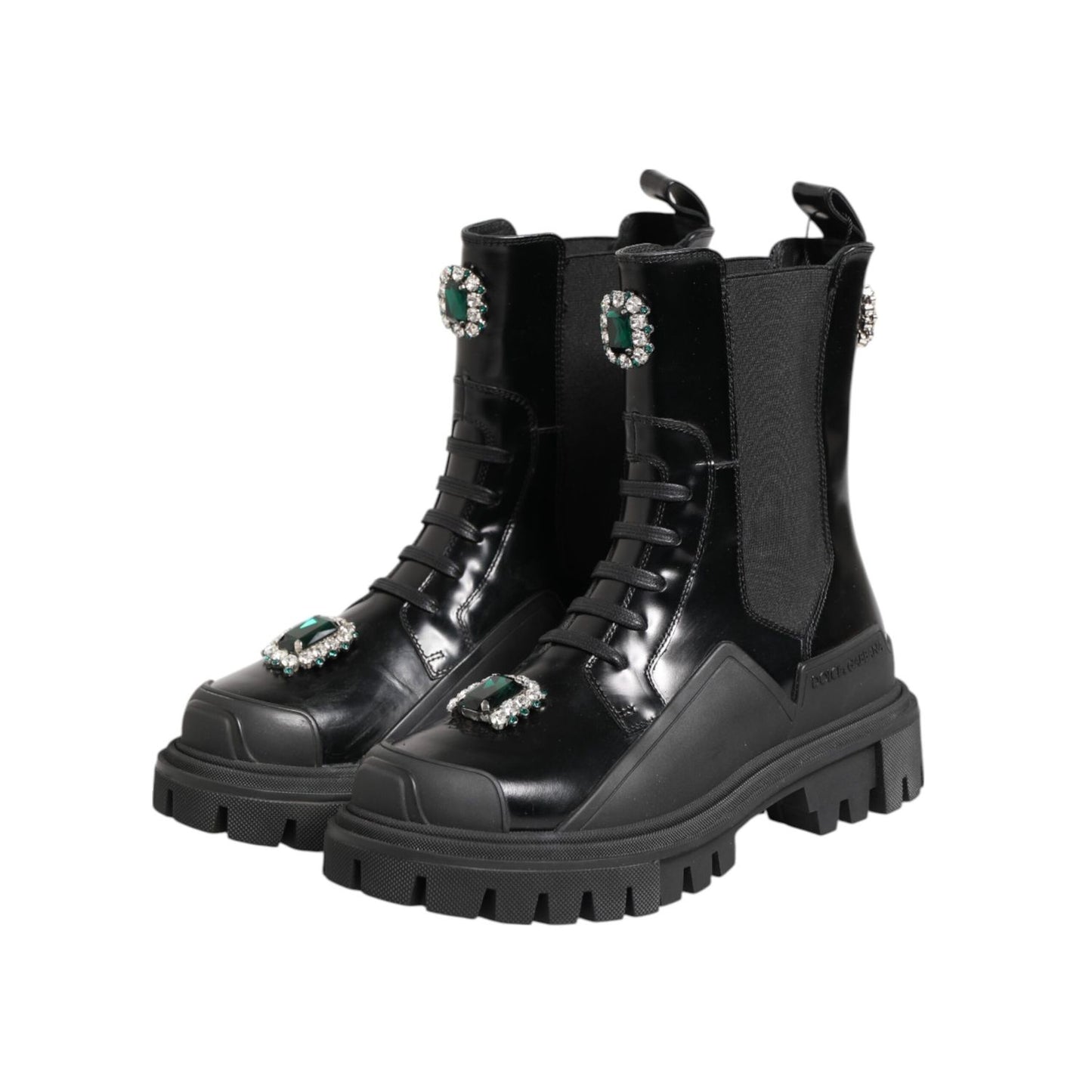 Dolce & Gabbana Black Crystal Embellished Combat Boots Shoes