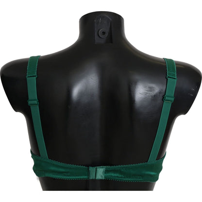 Dolce & Gabbana Green Silk Stretch Floral Lace Bra Underwear