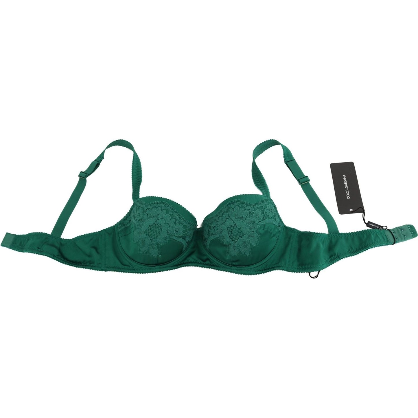 Dolce & Gabbana Green Silk Stretch Floral Lace Bra Underwear