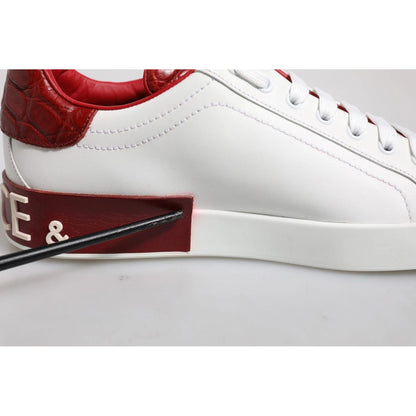 Dolce & Gabbana White Red Leather Logo Portofino Sneaker