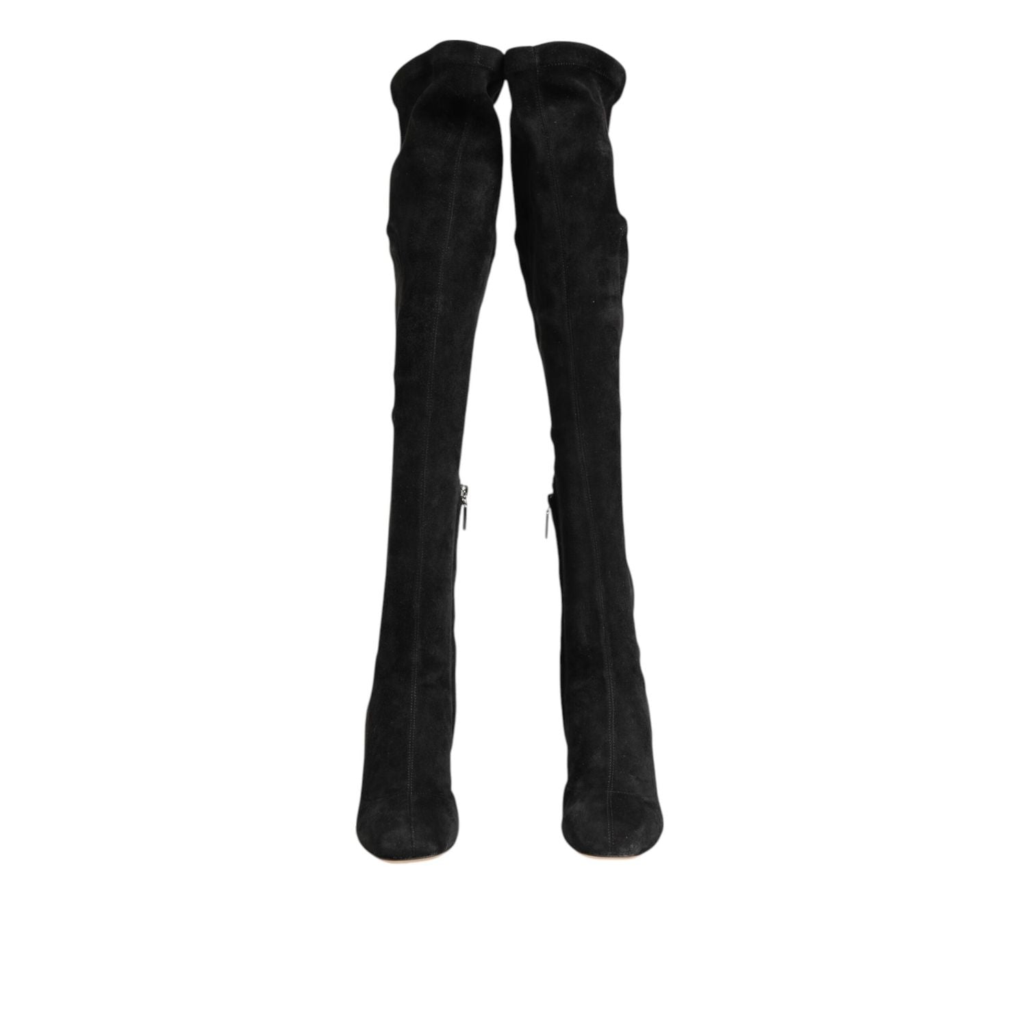 Dolce & Gabbana Black Suede Leather Knee High Boots Shoes