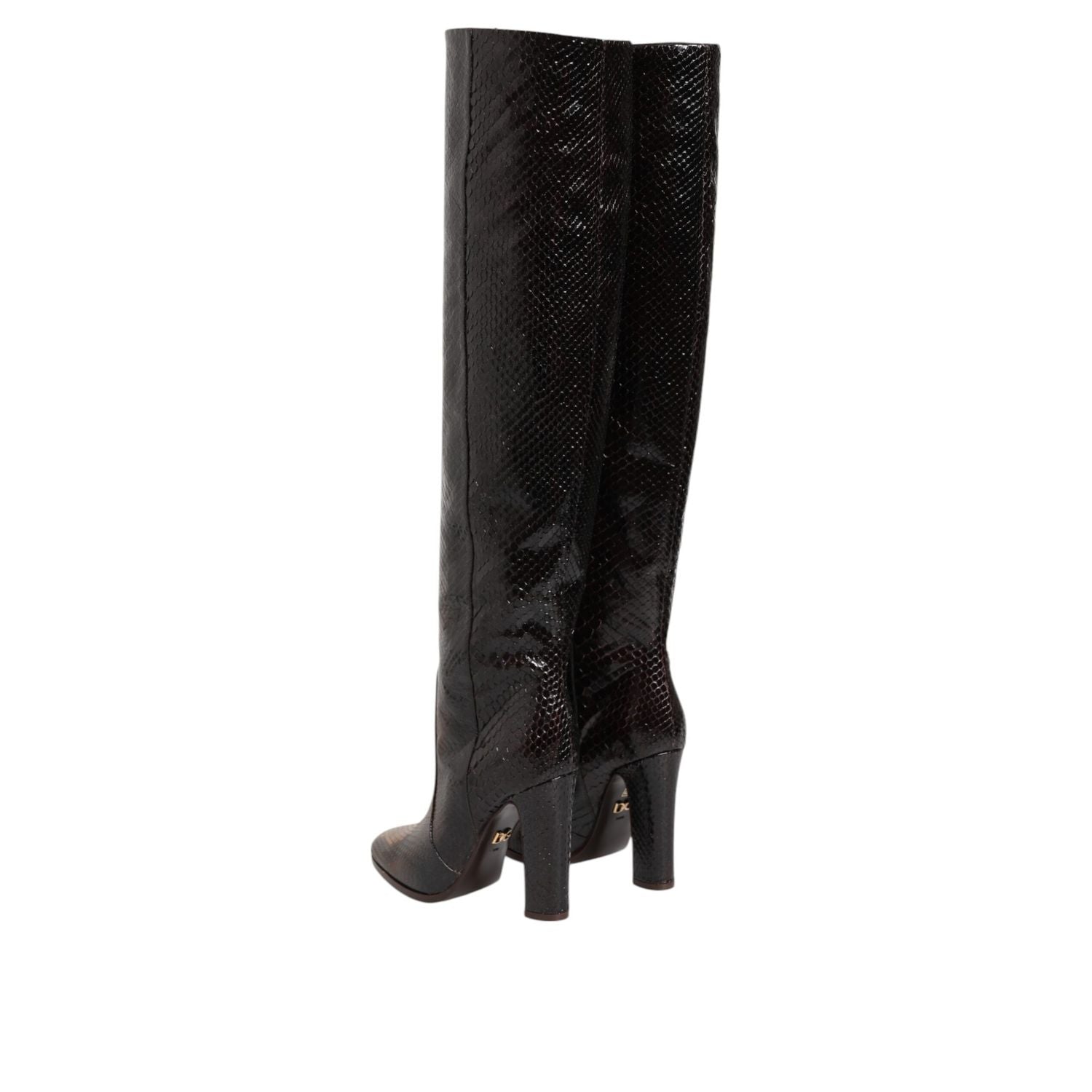 Dolce & Gabbana Brown Python Snakeskin Print Riding Boots Shoes