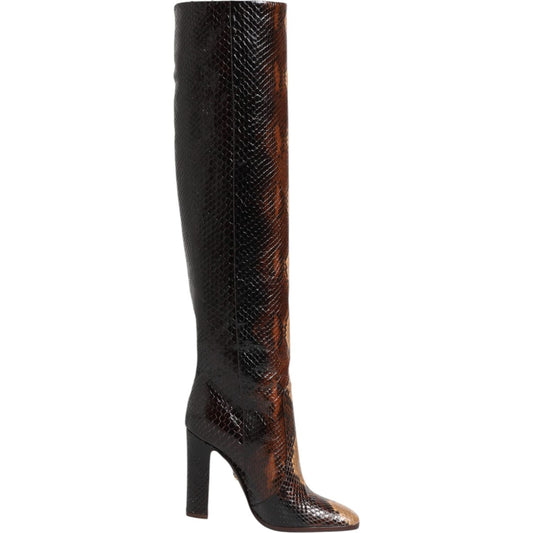 Dolce & Gabbana Brown Python Snakeskin Print Riding Boots Shoes