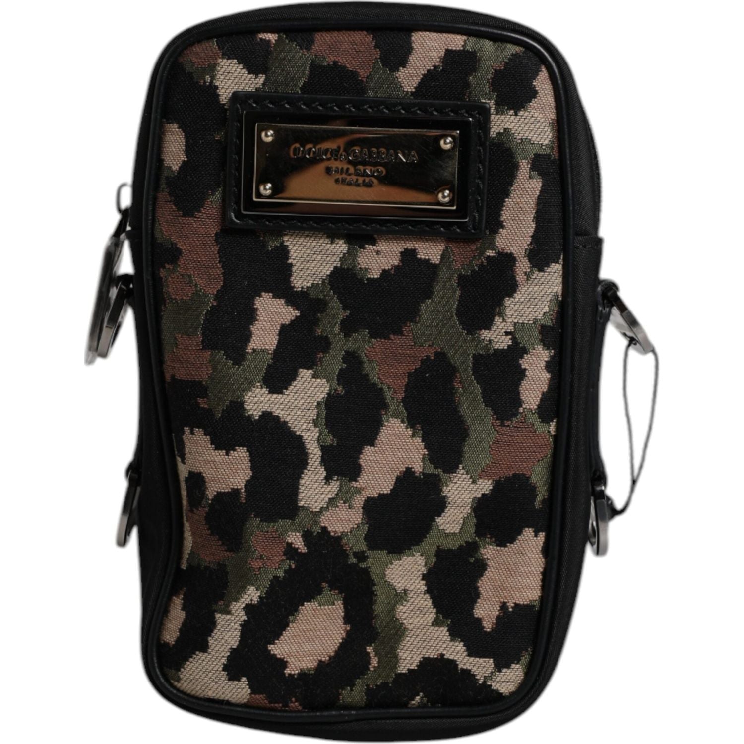 Dolce & Gabbana Multicolor Leopard Jacquard Logo Plaque Neck Strap Bag