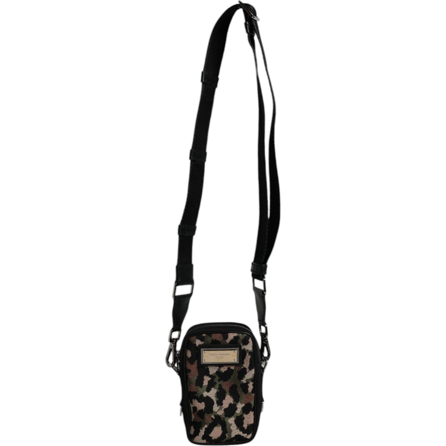 Dolce & Gabbana Multicolor Leopard Jacquard Logo Plaque Neck Strap Bag