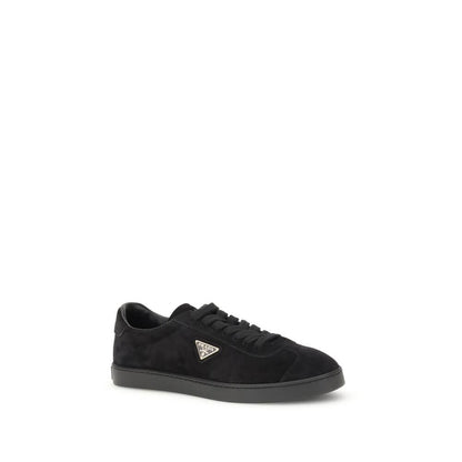 Prada Black Calf Leather Bos Taurus Low Top Sneakers