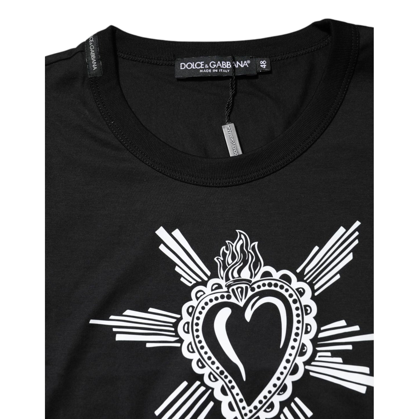 Dolce & Gabbana Black Sacred Heart Cotton Crew Neck T-shirt
