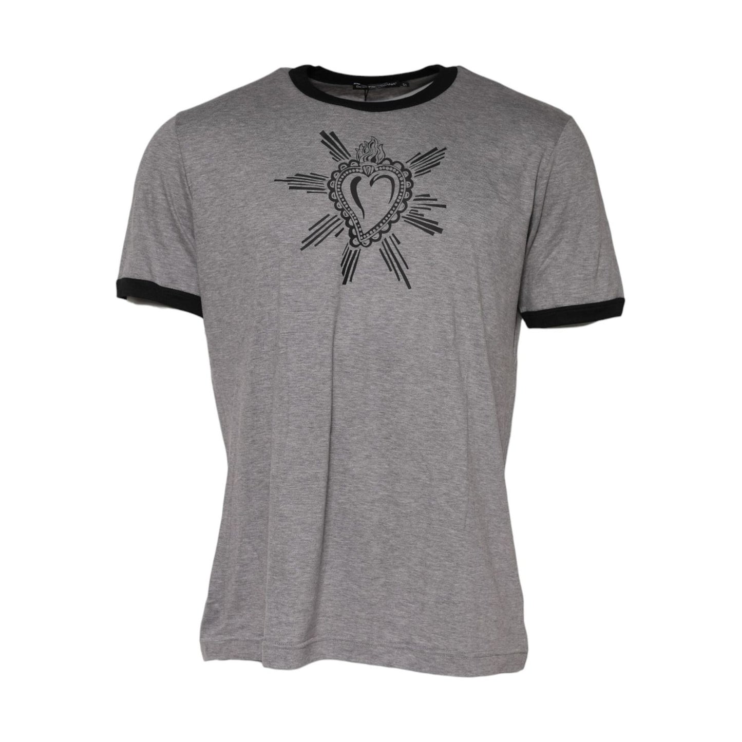 Dolce & Gabbana Gray Sacred Heart Cotton Crew Neck T-shirt