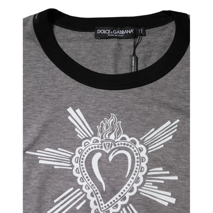 Dolce & Gabbana Gray Sacred Heart Cotton Crew Neck T-shirt