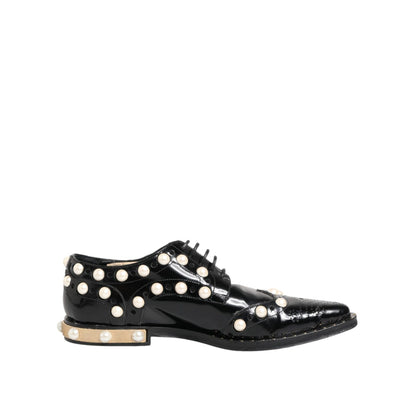 Dolce & Gabbana Black Leather Faux Pearl Dress Broque Shoes