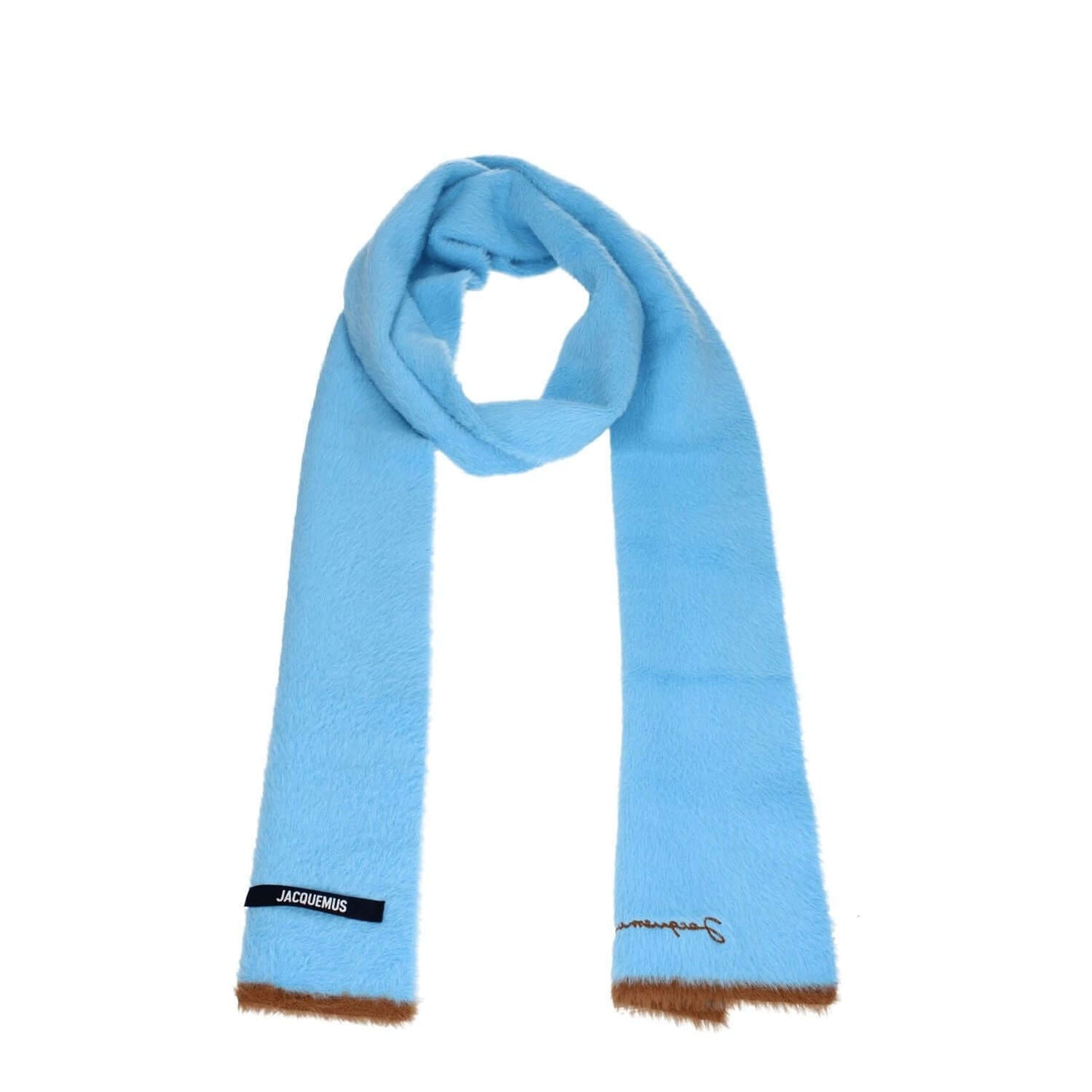Jacquemus Light Blue Polyamide Scarf with side logo, casual style made of 98% polyamide and 2% elastane. MPN 226AC4375080320.