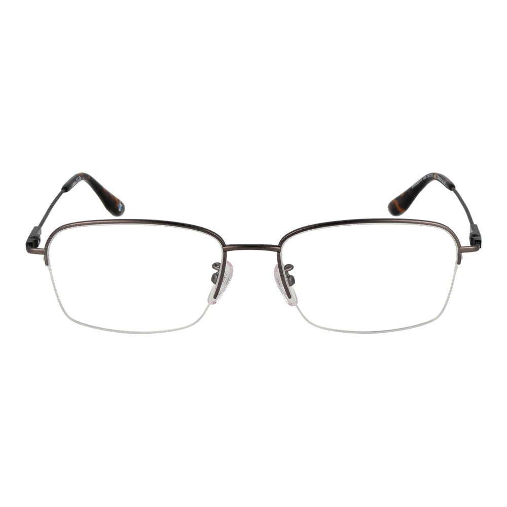 BMW Black Men Glasses Frame, titanium half-rim rectangle with demo plastic lenses, size 56-18-145, branded case included